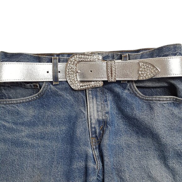 Genuine Metallic Leather belt w. Rhinestone Buckle set